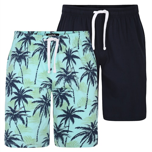 Bigdude Twin Pack Lounge Shorts Navy/All Over Palm Print